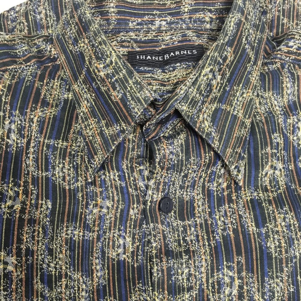 Jhane Barnes stripe cream floral cotton shirt M